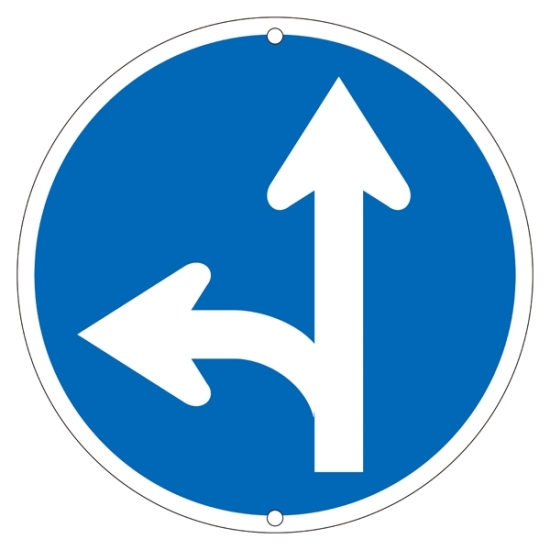 安全用品ストア: 道路標識 600mm丸 表示:直進・左折 (133151) - 道路標識